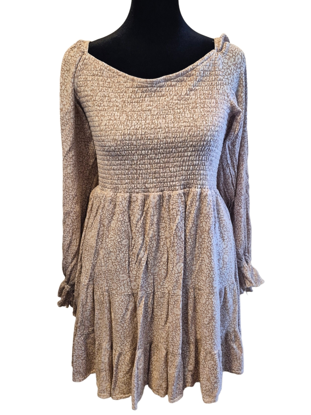 Altar’d State Floral Smocked Tiered Mini Dress Long Sleeve L